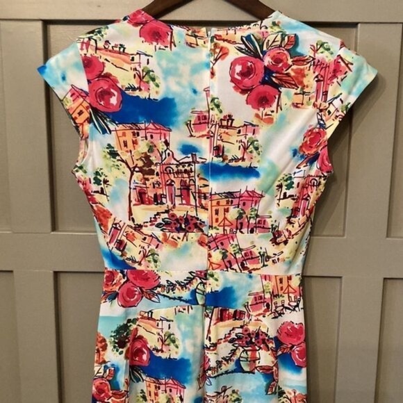 Antonio Melani Cap Sleeve Travel Floral Vacation Printed Sheath Dress Size Small - Picture 8 of 10